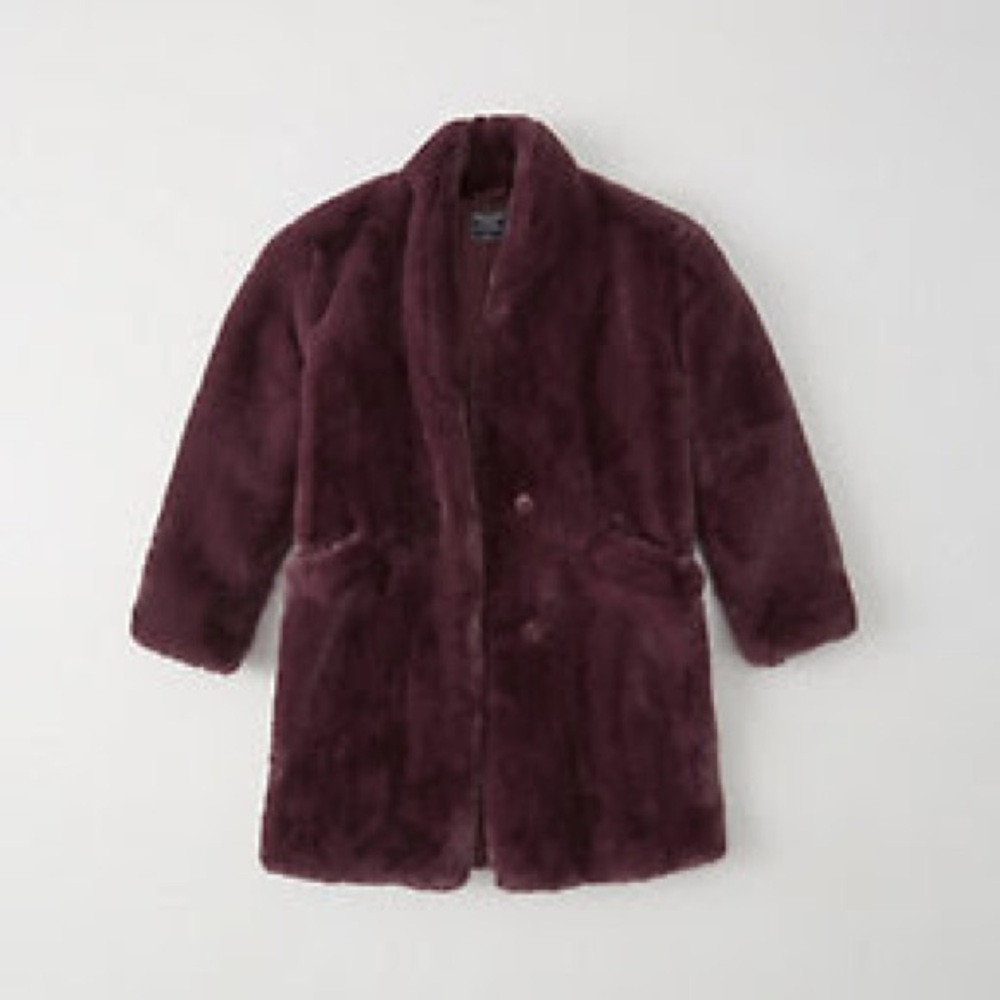 Abercrombie Luxe Faux Fur XS Coat in Maroon